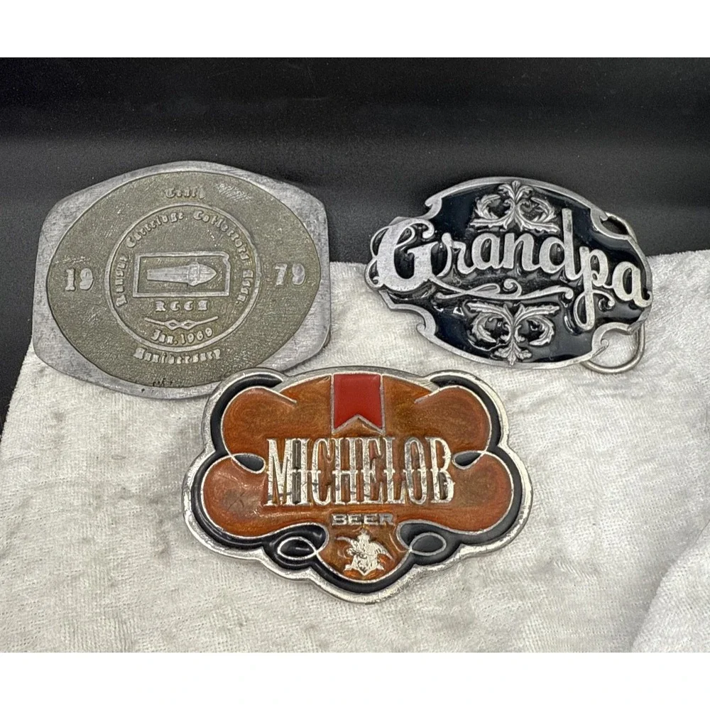 Vintage Belt‎ Buckle Lot Michelob Grandpa Heavy
